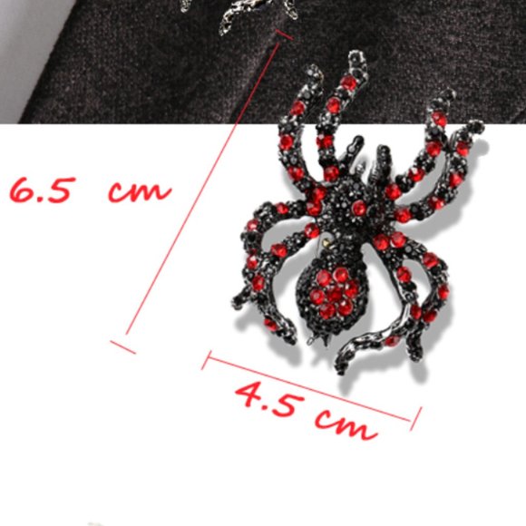 Large Black Red Spider Crystal Rhinestone Brooch - Picture 7 of 9